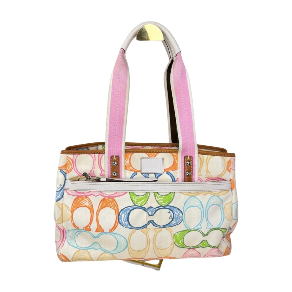 Coach Vintage 2006 Scribble Canvas Tote Multicolor Pink Straps Y2K Era